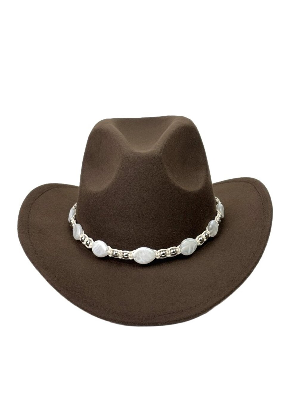 Brown Western Cowboy Cowgirl Hat Pearl Beaded Hatband Rodeo Ranch Festival